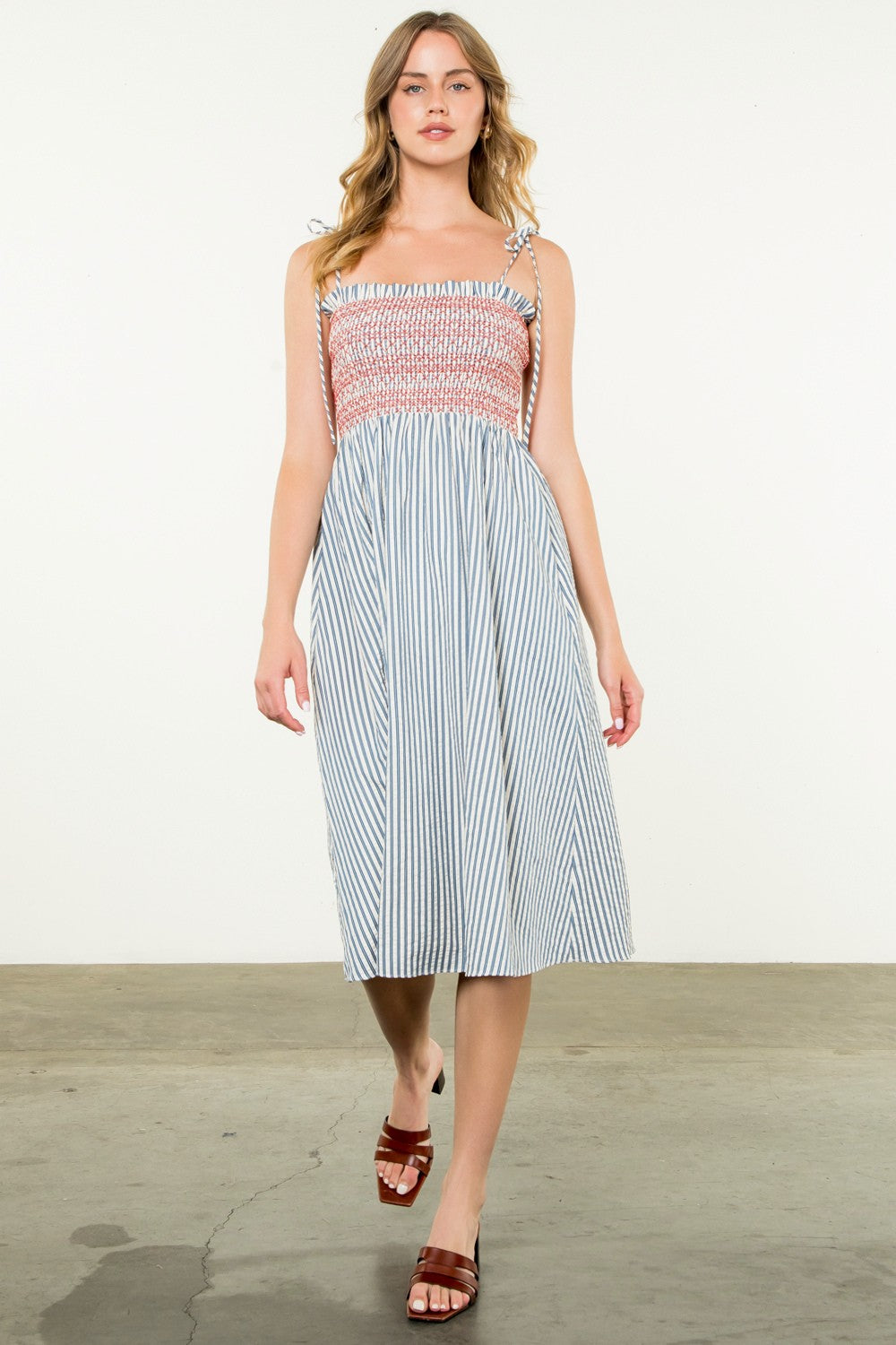 TIE STRAP STRIPED DRESS