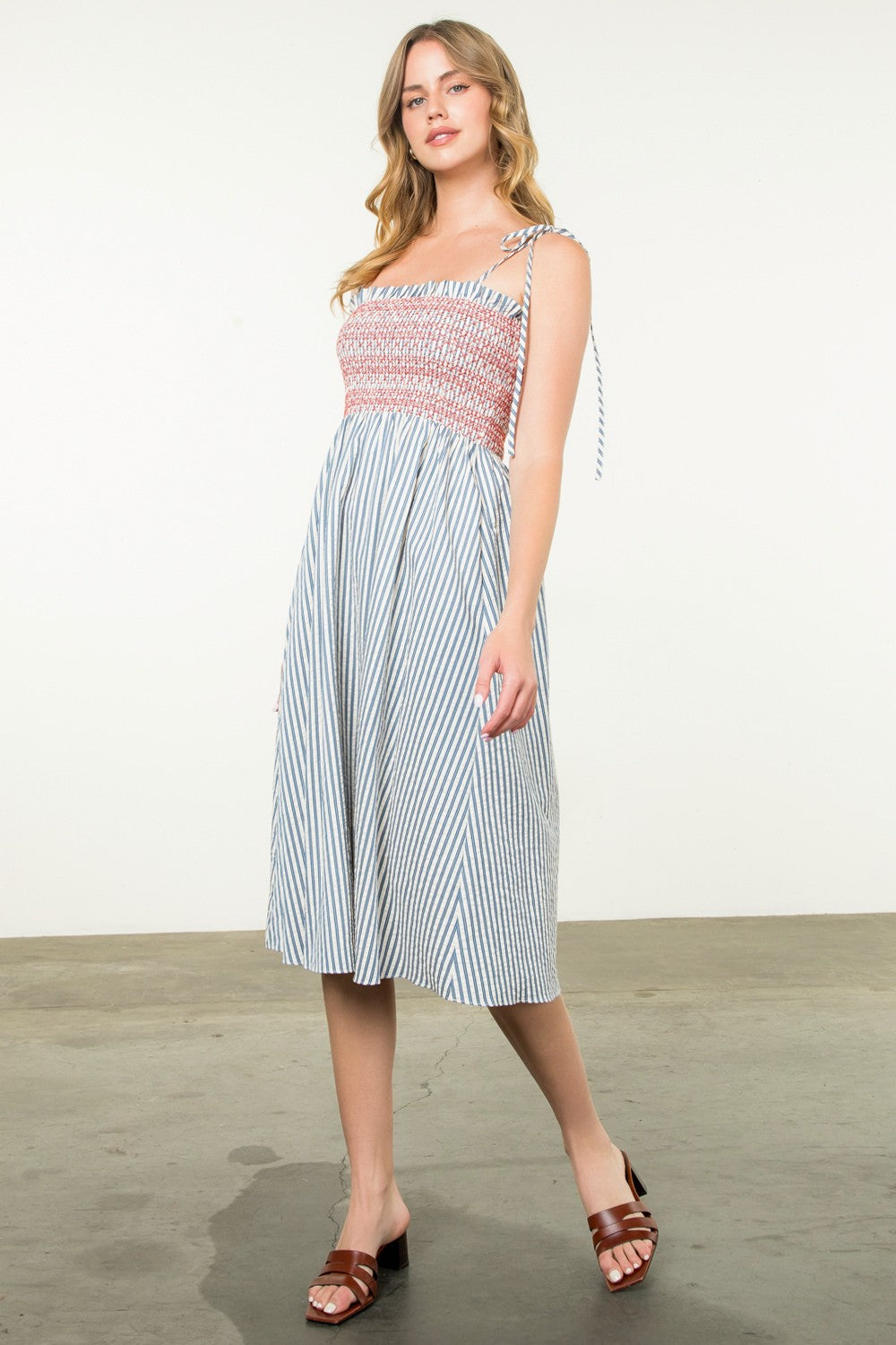 TIE STRAP STRIPED DRESS