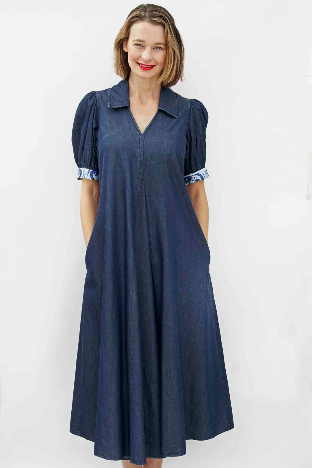 Montauk Trapeze Denim Dress, Midi Length