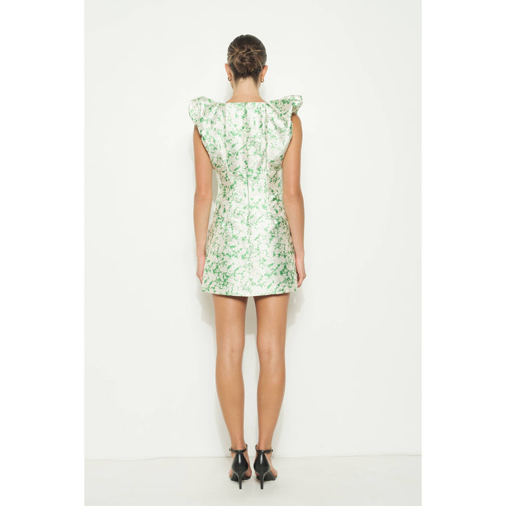 Satin Floral Print detail  Mini Dress: GREEN / M