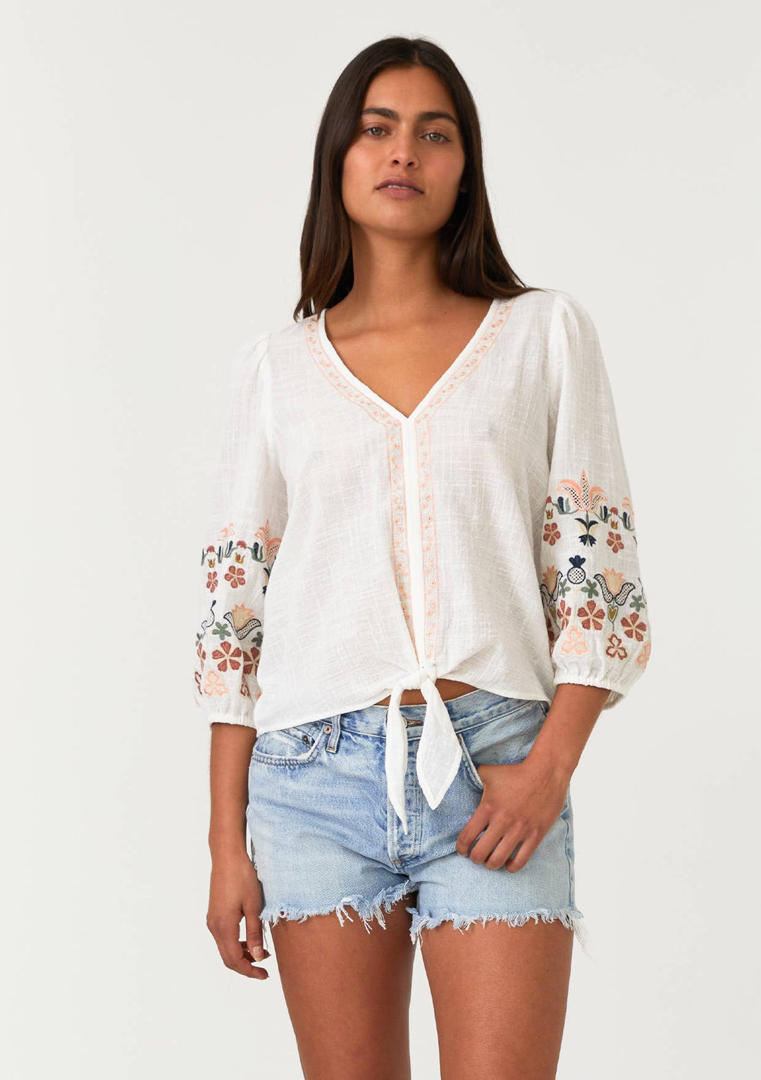 FLORAL EMBROIDERED TIE TOP