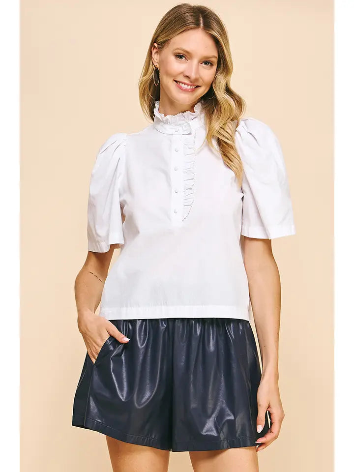 BUTTON DOWN RUFFLED BLOUSE