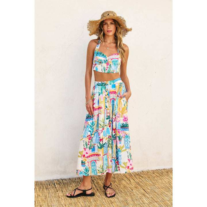 Long Summer Front Button Midi Skirt: SWEET DREAMS / S-M-L(2-2-2)