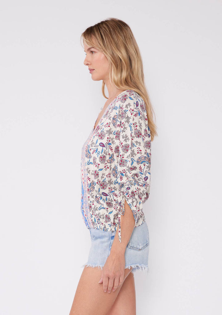 MULTI PRINT RUCHED BLOUSE