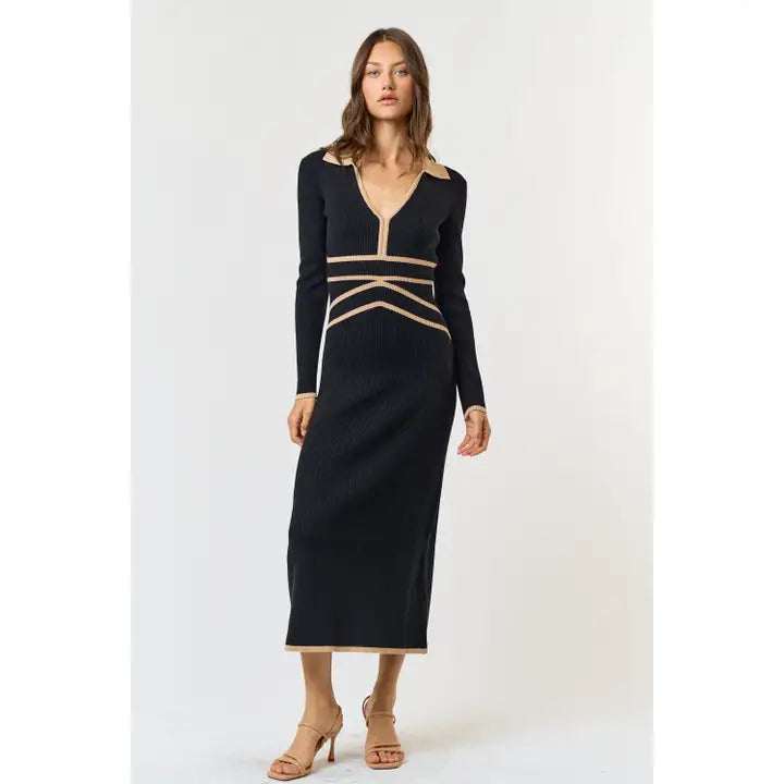 CONTRAST BINDING SWEATER DRESS