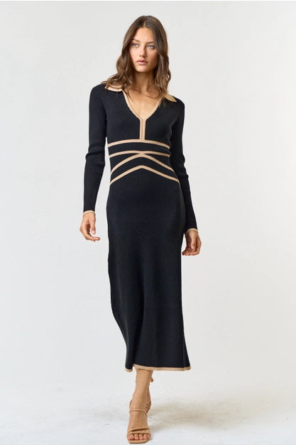 CONTRAST BINDING SWEATER DRESS