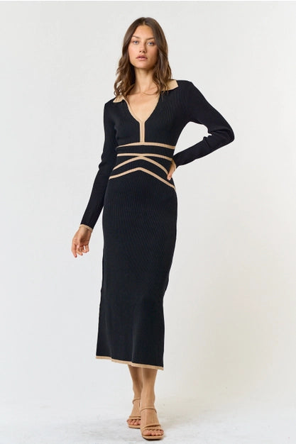 CONTRAST BINDING SWEATER DRESS