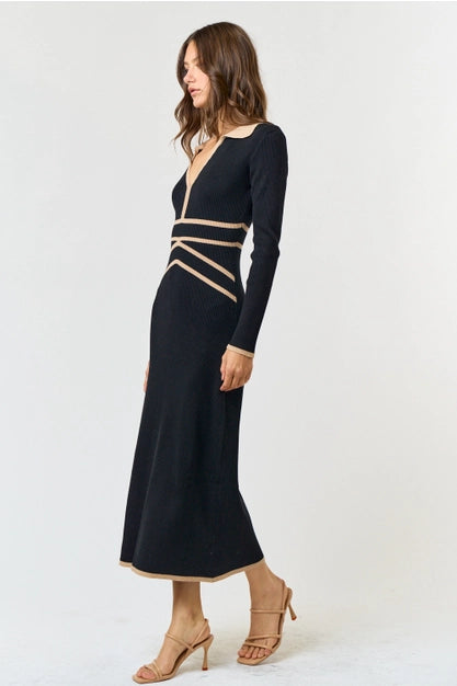 CONTRAST BINDING SWEATER DRESS