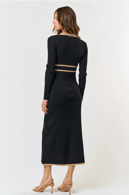 CONTRAST BINDING SWEATER DRESS