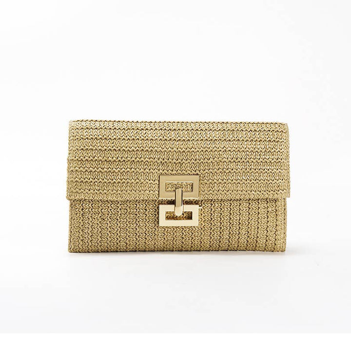 Women's clutch bag casual woven bag straw woven bag: Natural