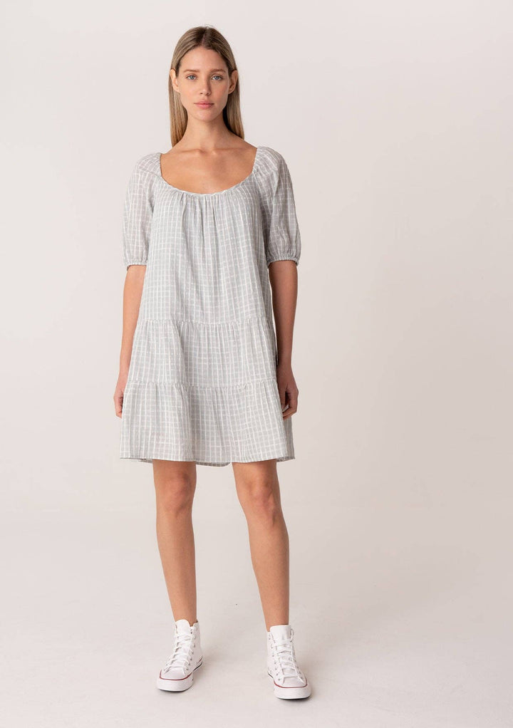 PLAID SHORT PUFF SLEEVE DRESS