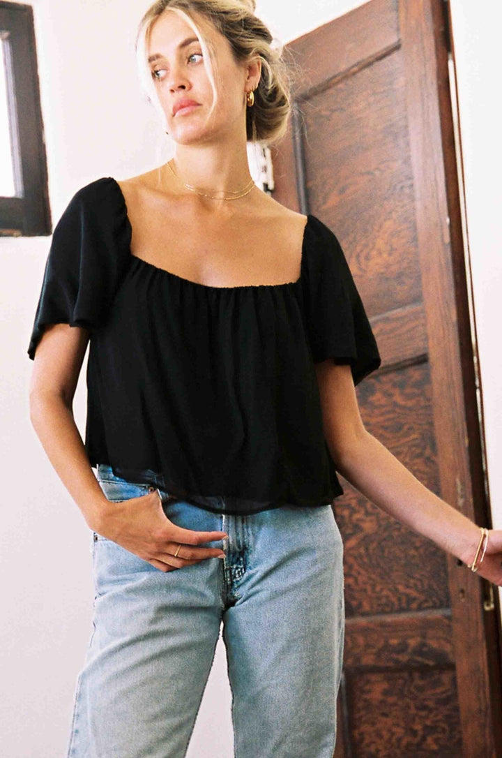 Harlow Top | Black Chiffon Silk - MERRITT CHARLES