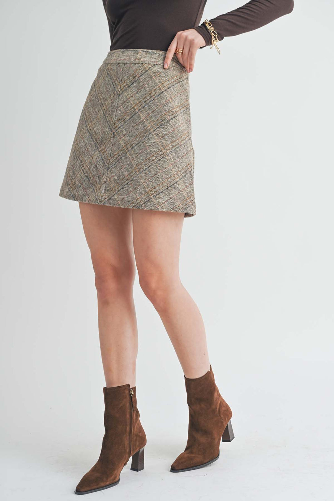 HARMONY HERNGBONE MINI SKIRT