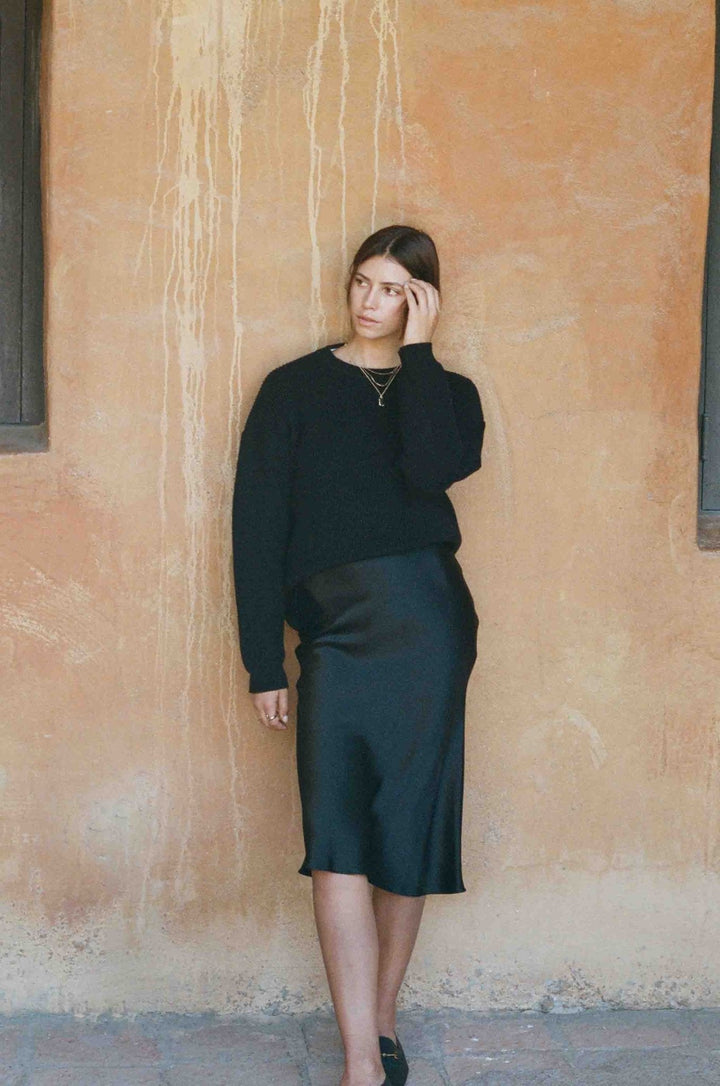 Kendall Slip Skirt | Black Silk Bias Cut Slip Skirt - MERRITT CHARLES