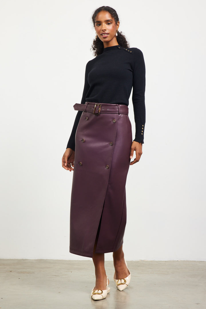 FAUX LEATHER MIDI SKIRT