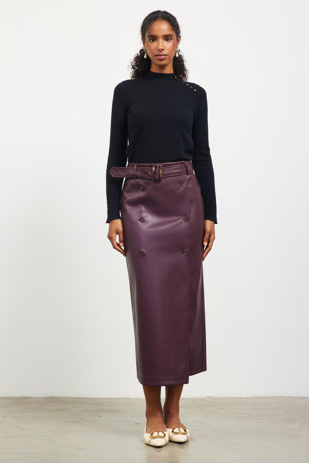 FAUX LEATHER MIDI SKIRT