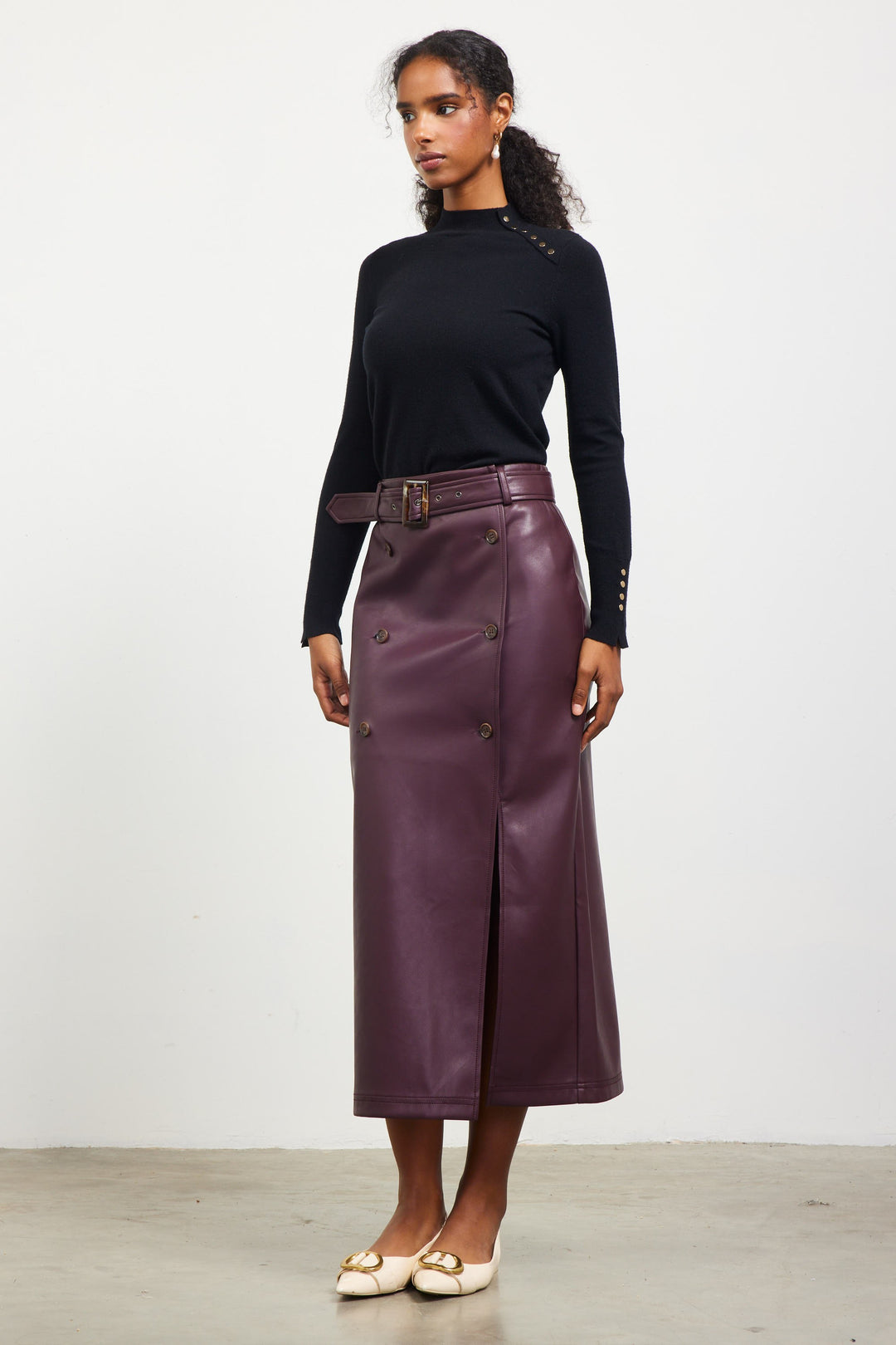 FAUX LEATHER MIDI SKIRT