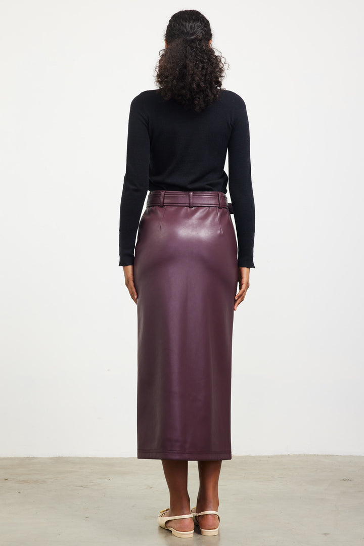 FAUX LEATHER MIDI SKIRT