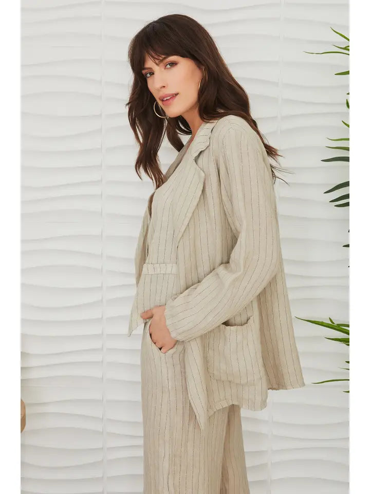 PINSTRIPE LINEN OPEN  BLAZER