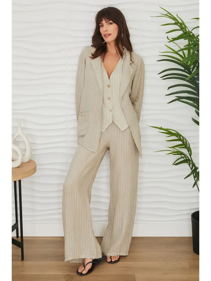 PINSTRIPE LINEN OPEN  BLAZER