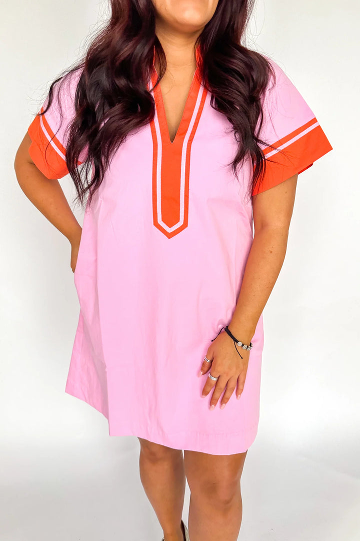 SHORT SLEEVE V-NECK DRESS