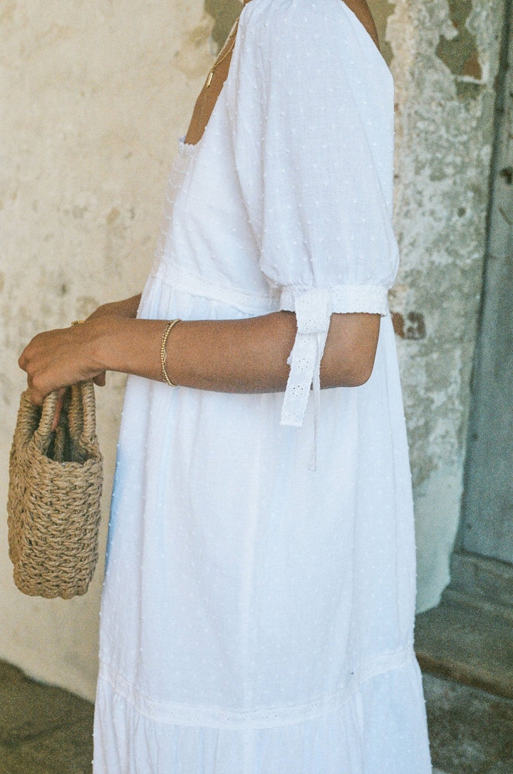 Parker Dress - White Cotton Swiss Dot Dress With Lace Trim - MERRITT CHARLES