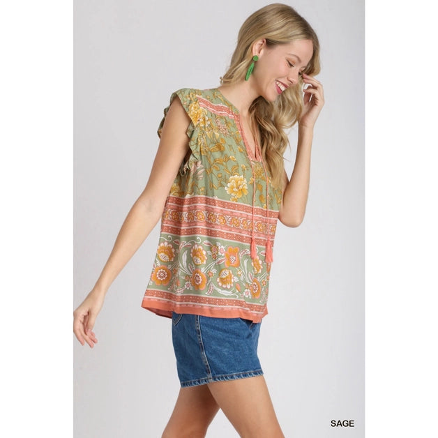 PRINT SPLIT NECK TOP