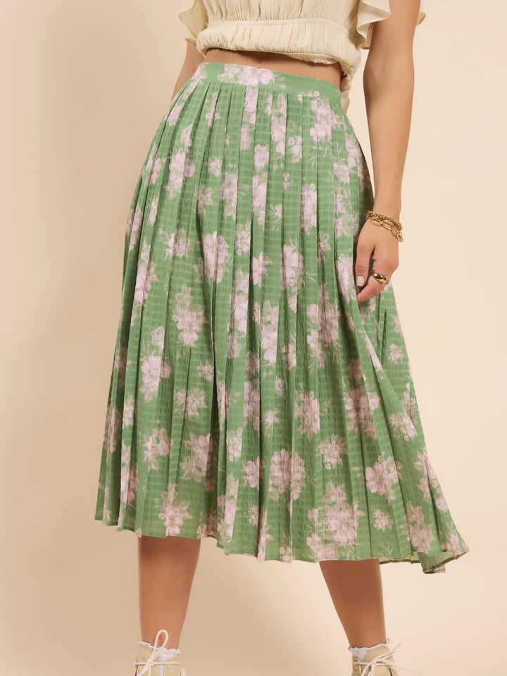 RAINY DAYS PLEATED MIDI SKIRT