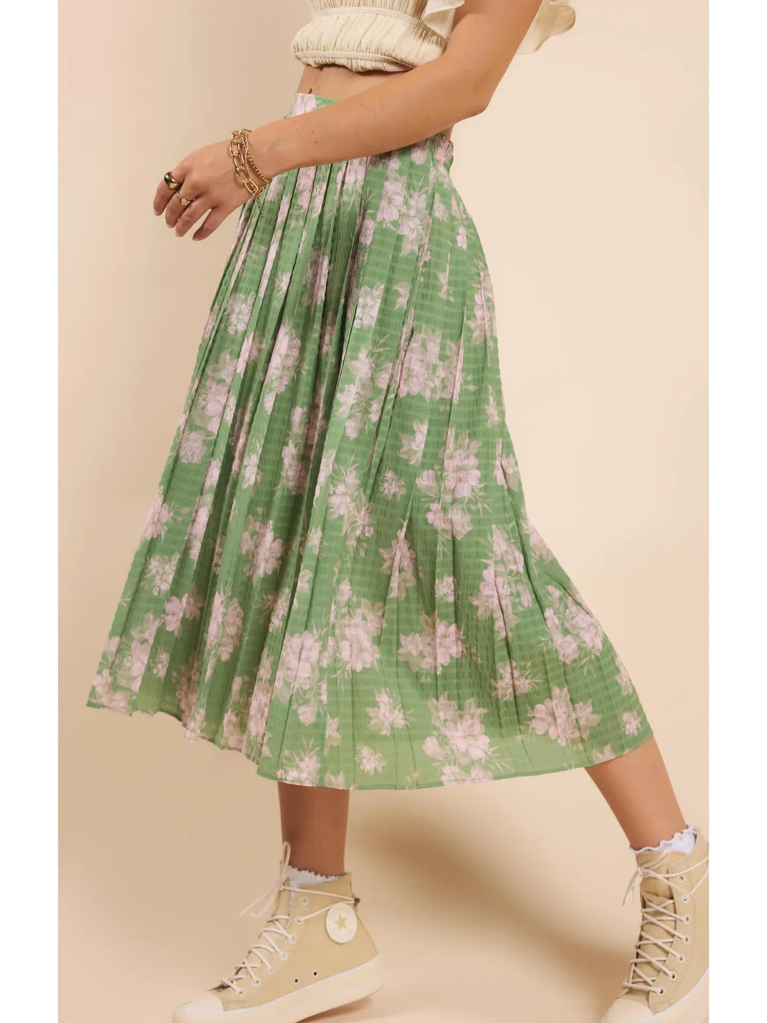 RAINY DAYS PLEATED MIDI SKIRT