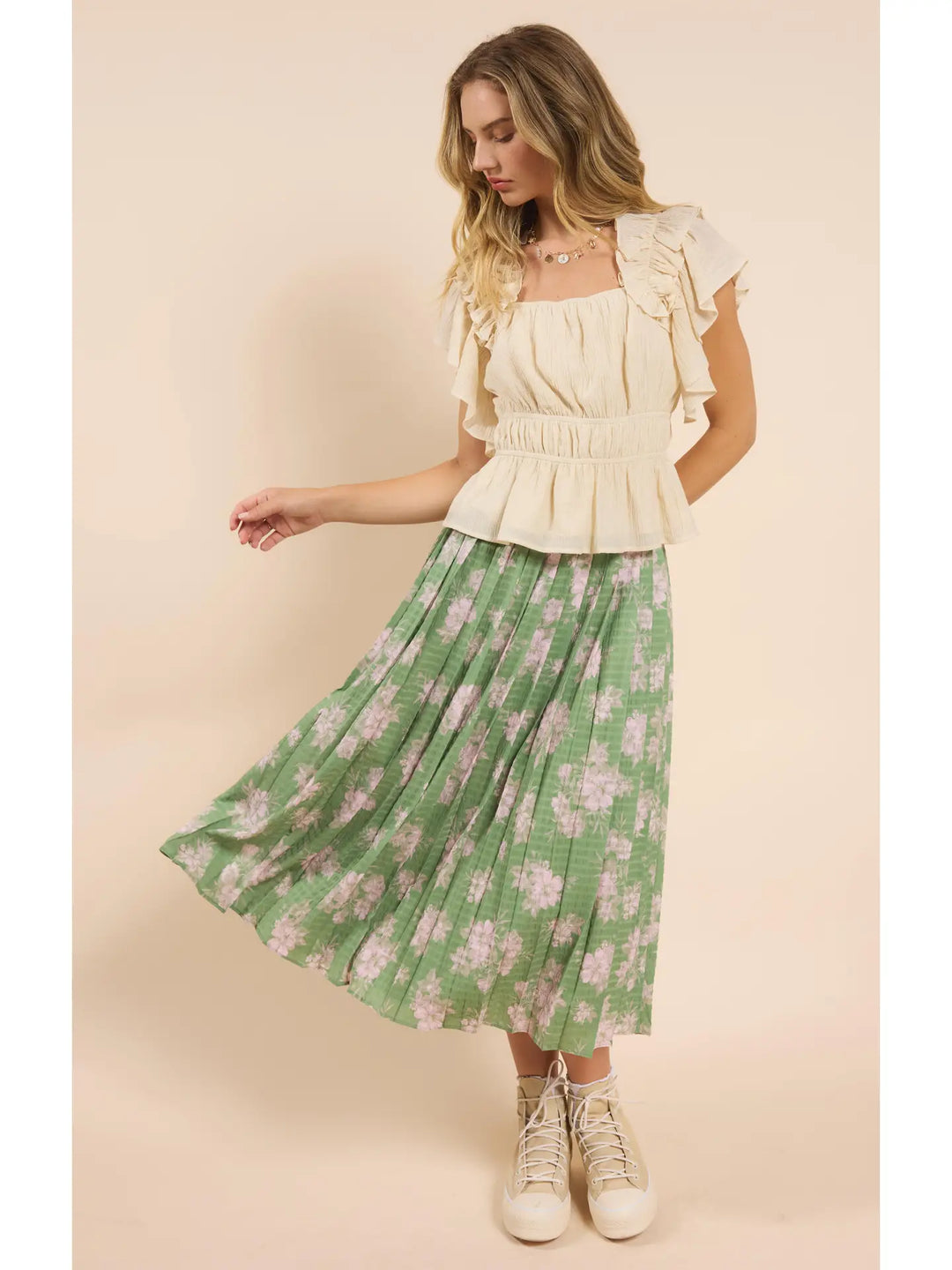 RAINY DAYS PLEATED MIDI SKIRT