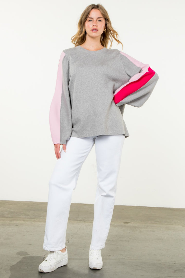 RIB KNIT COLORBLOCK SWEATER