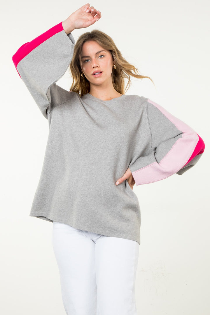 RIB KNIT COLORBLOCK SWEATER