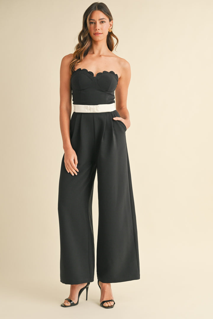 BOW WAIST SWEETHEART JUMPSUIT