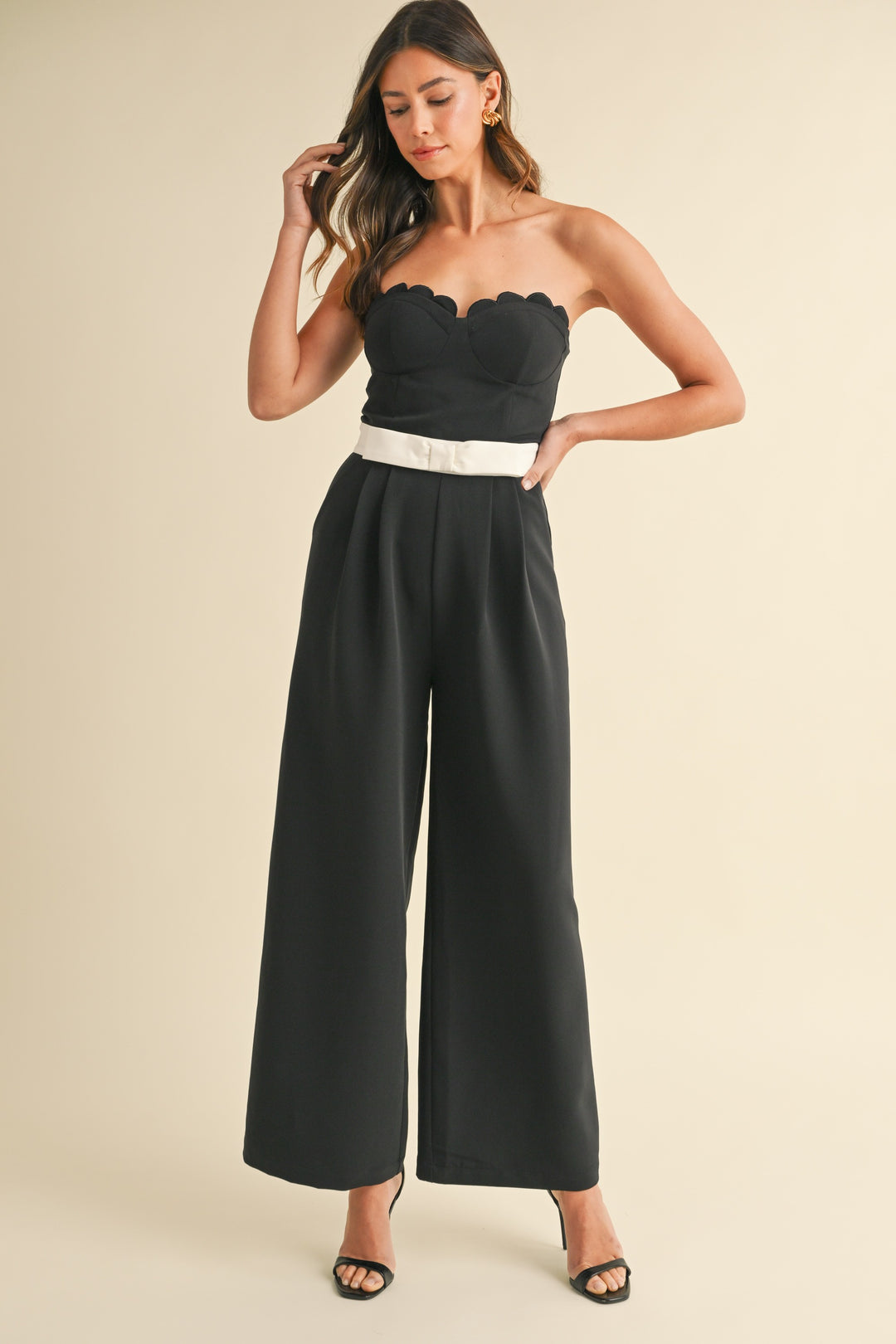 BOW WAIST SWEETHEART JUMPSUIT