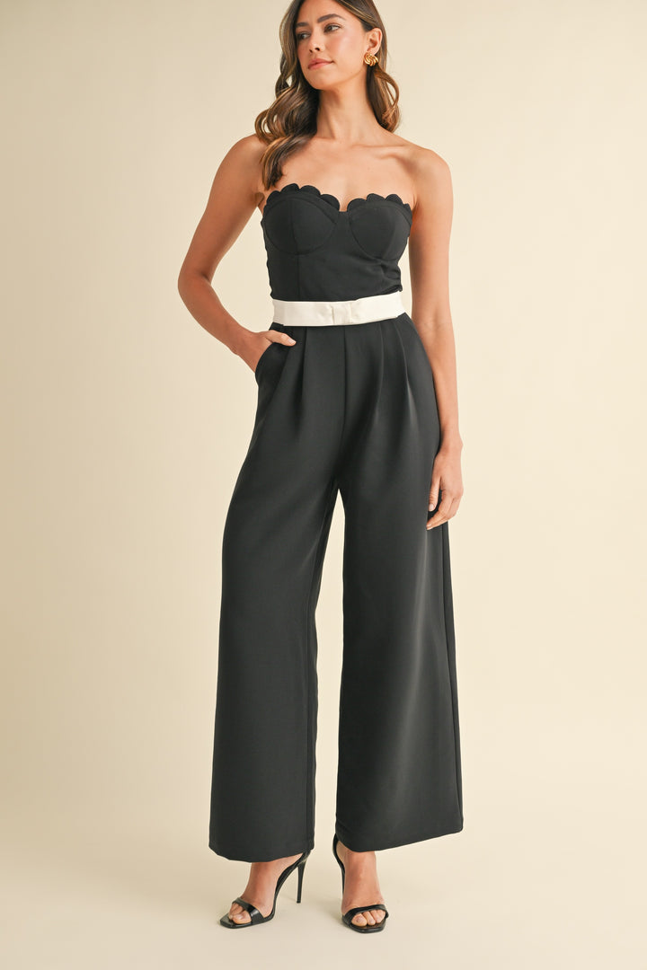 BOW WAIST SWEETHEART JUMPSUIT